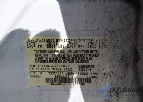 2008 Nissan Sentra 2.0S z USA, uszkodzony, nr VIN 3N1AB61E58L701100